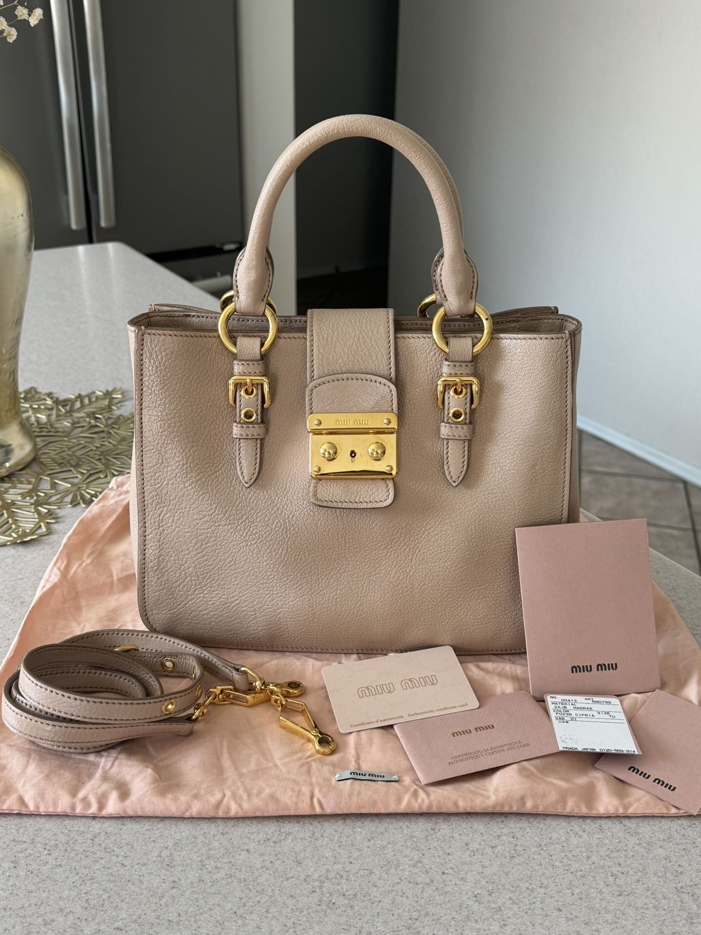 Authentic Miu Miu Grained Leather Handle Bag