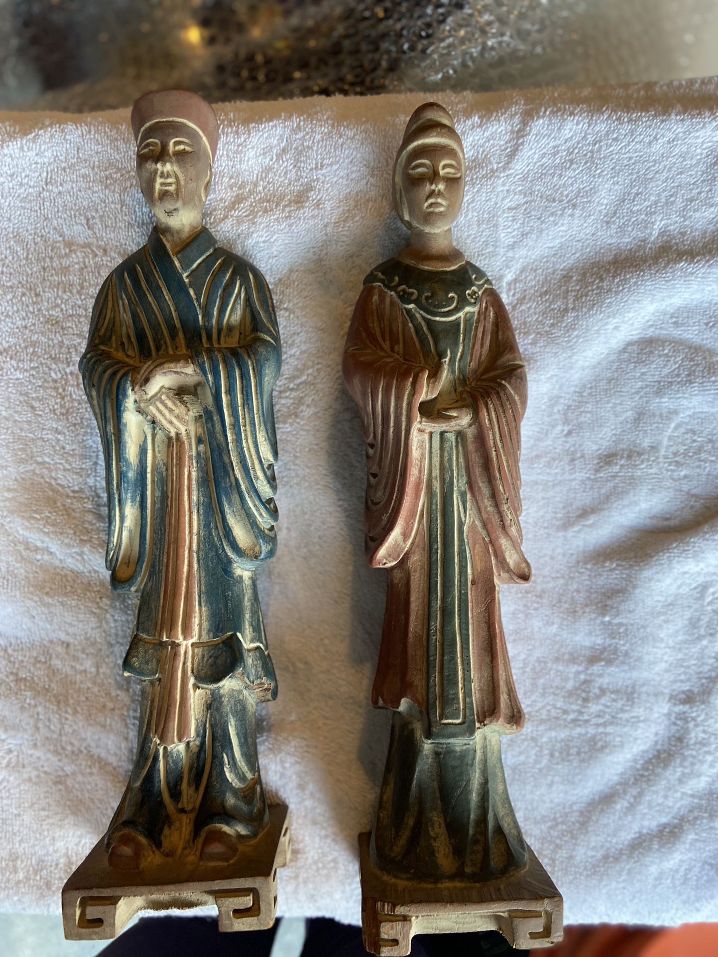 Carved Wood Asian Couple Figurines 