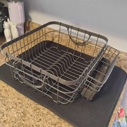 large metal basket dish rack with handles