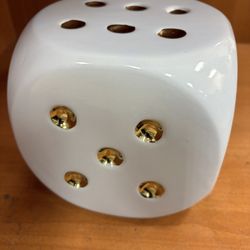 PAIR of black & white dice, each die is 8” square.  PAIR $50.  Gold & White Die $25.