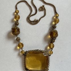 Vintage Czech Czechoslovakia Glass Amber Colored Choker Necklace