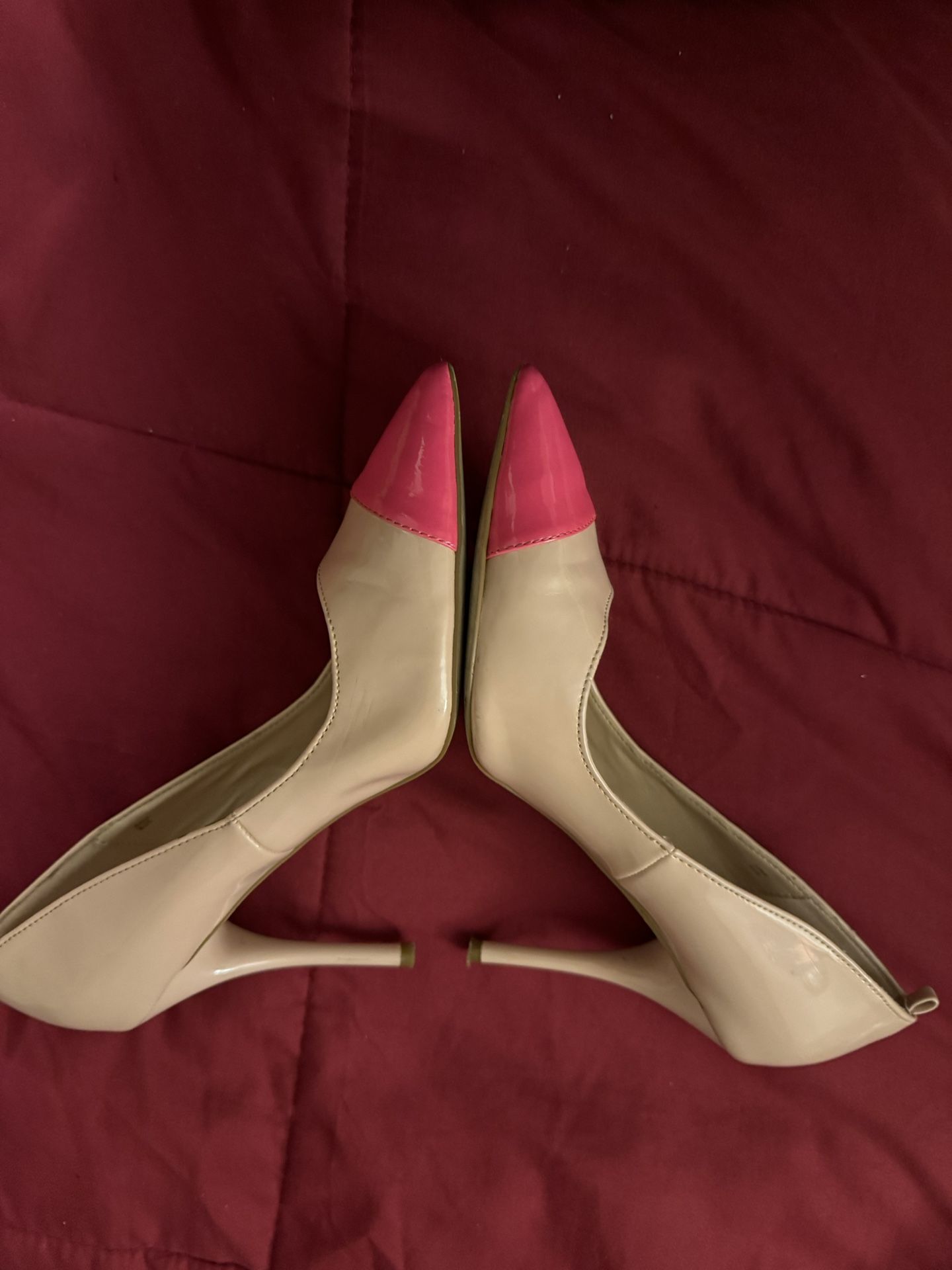 Shoe Dazzle High Heels - Blush Pink with Fluorescent Pink Toe, Size 9 
