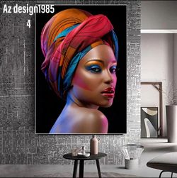 Sexy Black Nude African Woman Red Lips Canvas Painting Cuadros Posters and Prints Scandinavian Wall Art Picture for Living Room height 35 widet 23