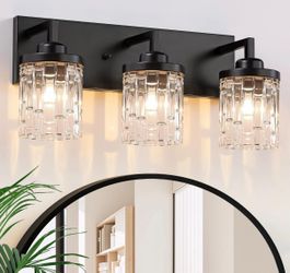 Crystal Bathroom Light Fixture, 3 Light Black Vanity Light Over Mirror