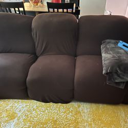 Two Brown Couch With Recliner 