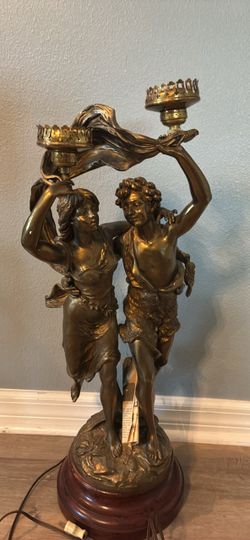 Antique Bronze Figural Double Candelabra Lamp