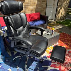 Office Chair, Leather High Back Ergonomic Desk Chair with Footrest, Black