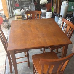 Dining Table Brown High Top Bar Top With Four Chairs 
