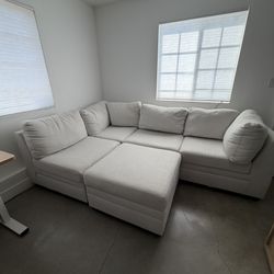 White Modular Sectional with Ottoman