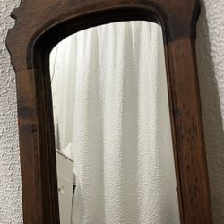Antique Rustic Wood Mirror Cottage Farmhouse With Scalloped Frame Heavy 29.5” H x 15” W
