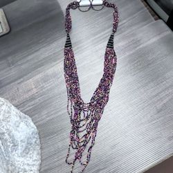 New With Tags Womens Multi Stranded Beaded 38” Necklace And Earrings