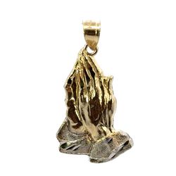 Men’s Or Women’s 10k Two Toned White Yellow Gold Praying Hands 1” Inch Charm Pendant For Necklace GP3118012