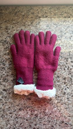 French Burgundy Knit Winter Gloves with Sherpa Cuff