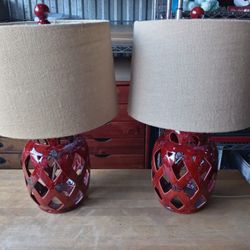Two Beautiful Matching Ceramic Red Table Lamps