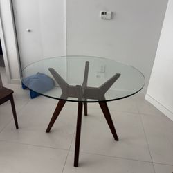 Glass Top Wood Dining Table