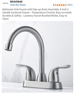 Bathroom Sink Faucet with Pop-up Drain Assembly, 4 Inch 2 Handle Centerset Faucet - Temperature Control, Easy to Install, Durable & Safety - Lavatory