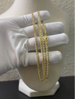 22 inch 3.5mm - Gold Over 925 Sterling Silver Pave Cuban Chain
