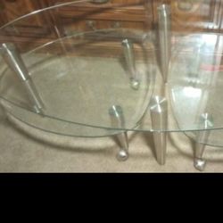 Glass Top Coffee Table And Two Glass Top And Tables