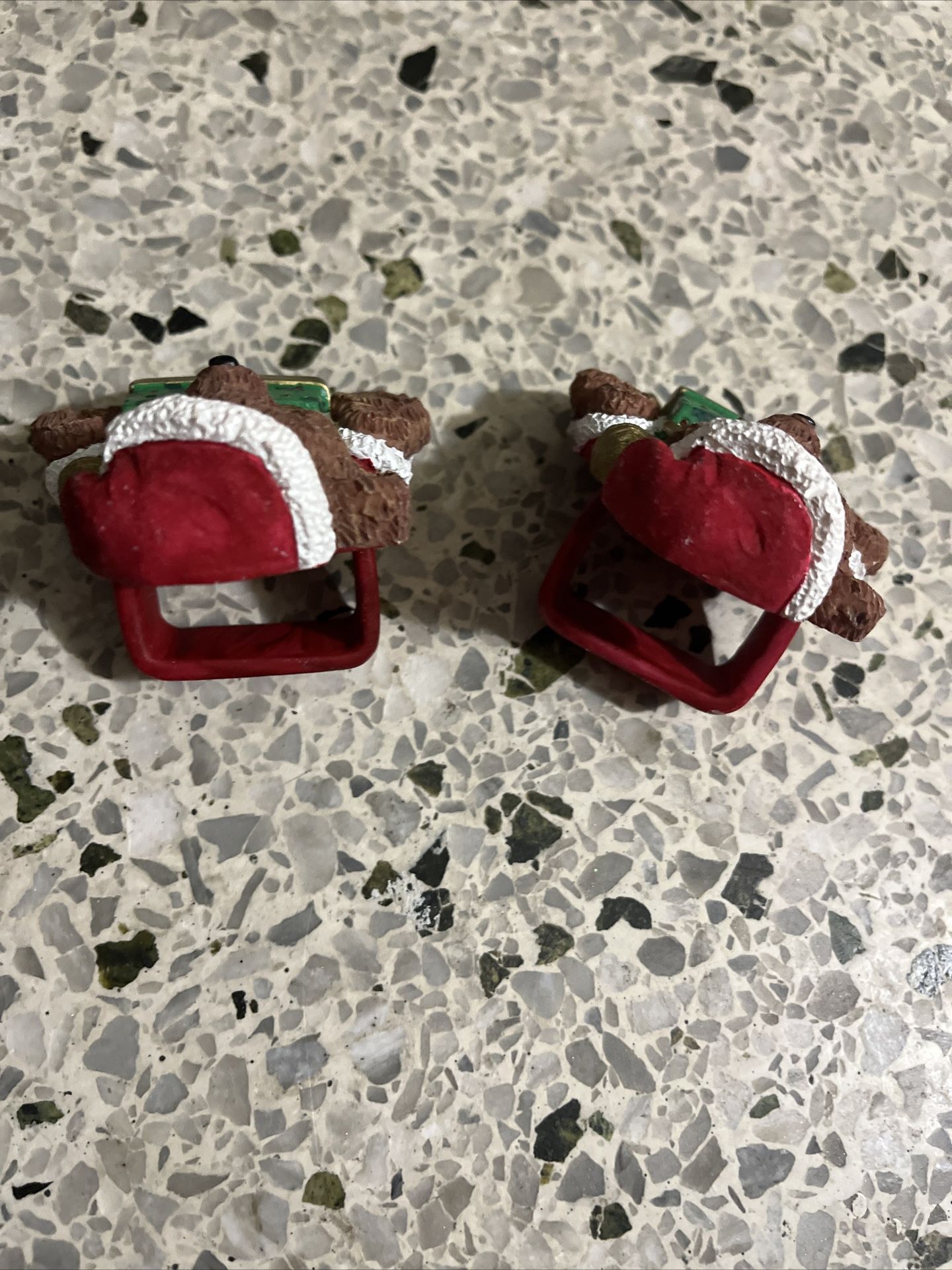 Pair of Christmas Bears Ceramic Napkin Rings Handmade Pre-owned