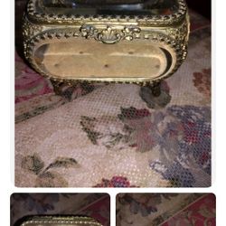 Beautiful Antique Glass Casket Beveled Glass Ormolu Filigree Jewelry Box