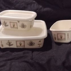 Ceramic refrigerator storage containers from the 'Naturewood' pattern by Pfaltzgraff