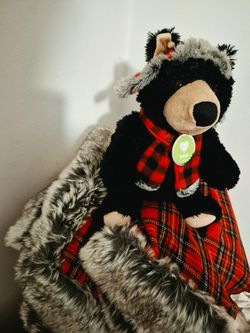 Holiday home plush bear and throw blanket