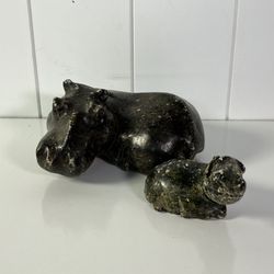 Hippo Hippopotamus mom and baby Stone Sculpture heavy 6"
