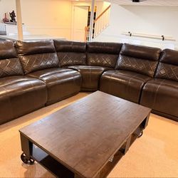Leather Sectional Sofa with Wooden Coffee Table