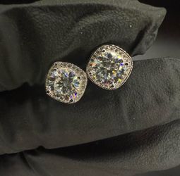 1CT 925 Sterling Silver Moissanite Cushion Stud Earrings