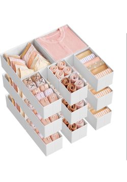 Drawer Organizers, Dresser Divider Organizers, Set of 15, Foldable Fabric Storage Boxes for Socks, Underwear, Bras, Ties, Scarves, Cloud White URDZ006