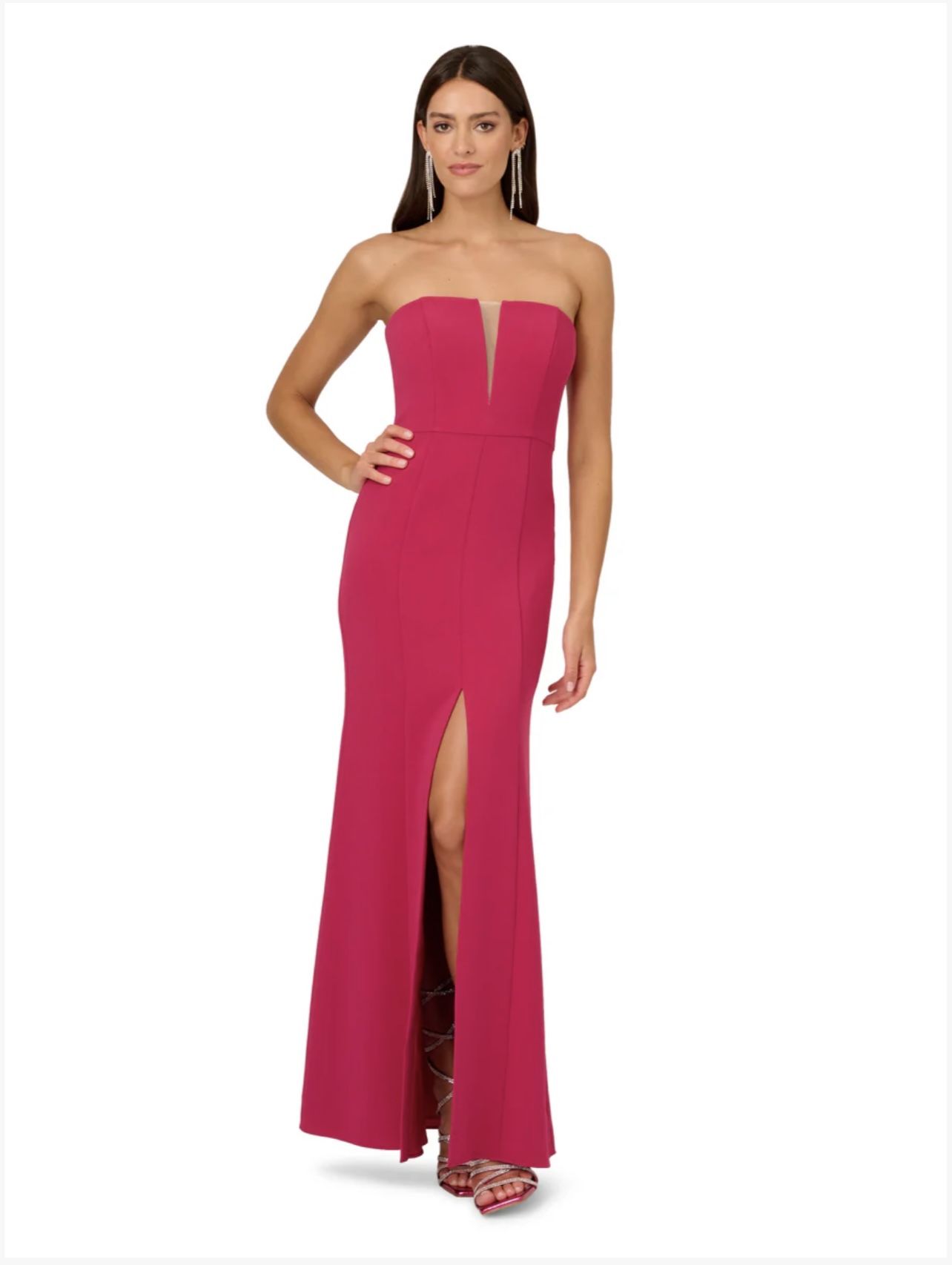 LIV FOSTER STRAPLESS MERMAID GOWN WITH DEEP V ILLUSION NECKLINE IN RICH MAGENTA