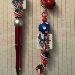 4th Of July Beaded Gift Pen And Keychain/Purse Charm Sets