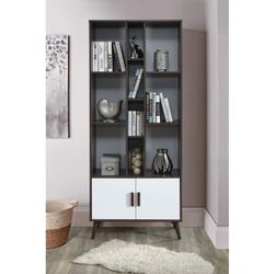 75in DARK WALNUT & WHITE Book Shelves Librera Estantería nogal oscuro y blanco