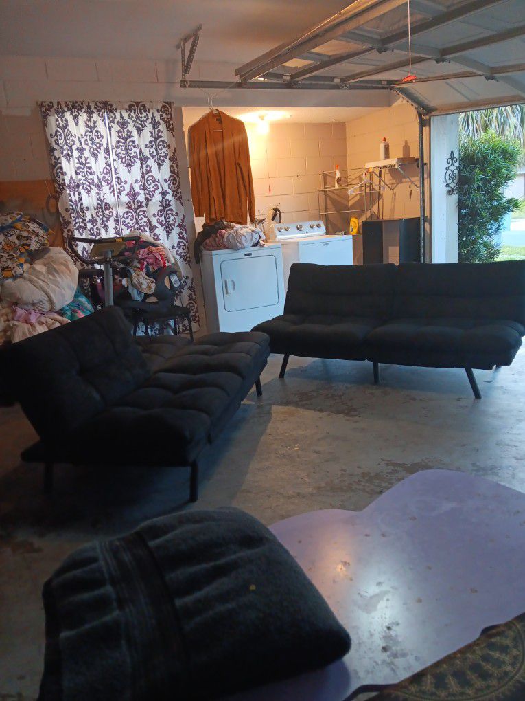 Futon Black Velvet   Two Piece  Couch 