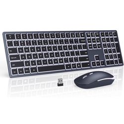 seenda Wireless Backlit Keyboard and Mouse Combo, 2.4G USB Silent Keyboard and Mouse Rechargeable Full-Size Ultra Slim Keyboard & Mouse Set 