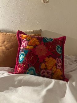 Embroidered Floral Throw Pillow Cover