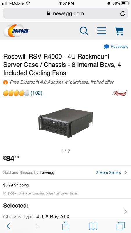 Rosewill RSV-R4000 - 4U Rackmount Server Case / Chassis - 8 Internal Bays, 4 Included Cooling Fans