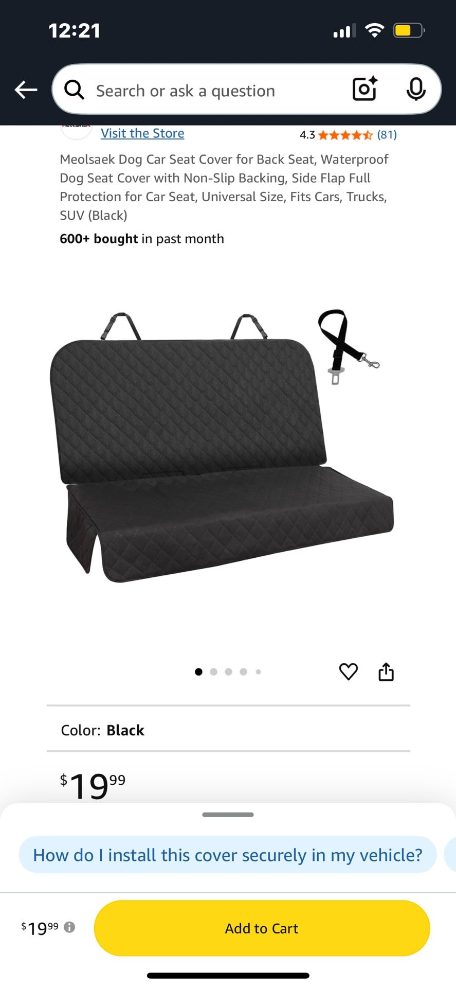 Rear seat cover for Car