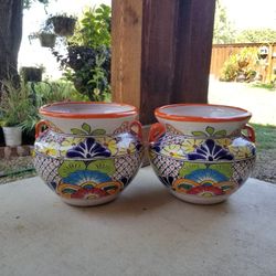 Orange Talavera Medium Size Clay Pots, Planters. Plants. $45 Cada Una