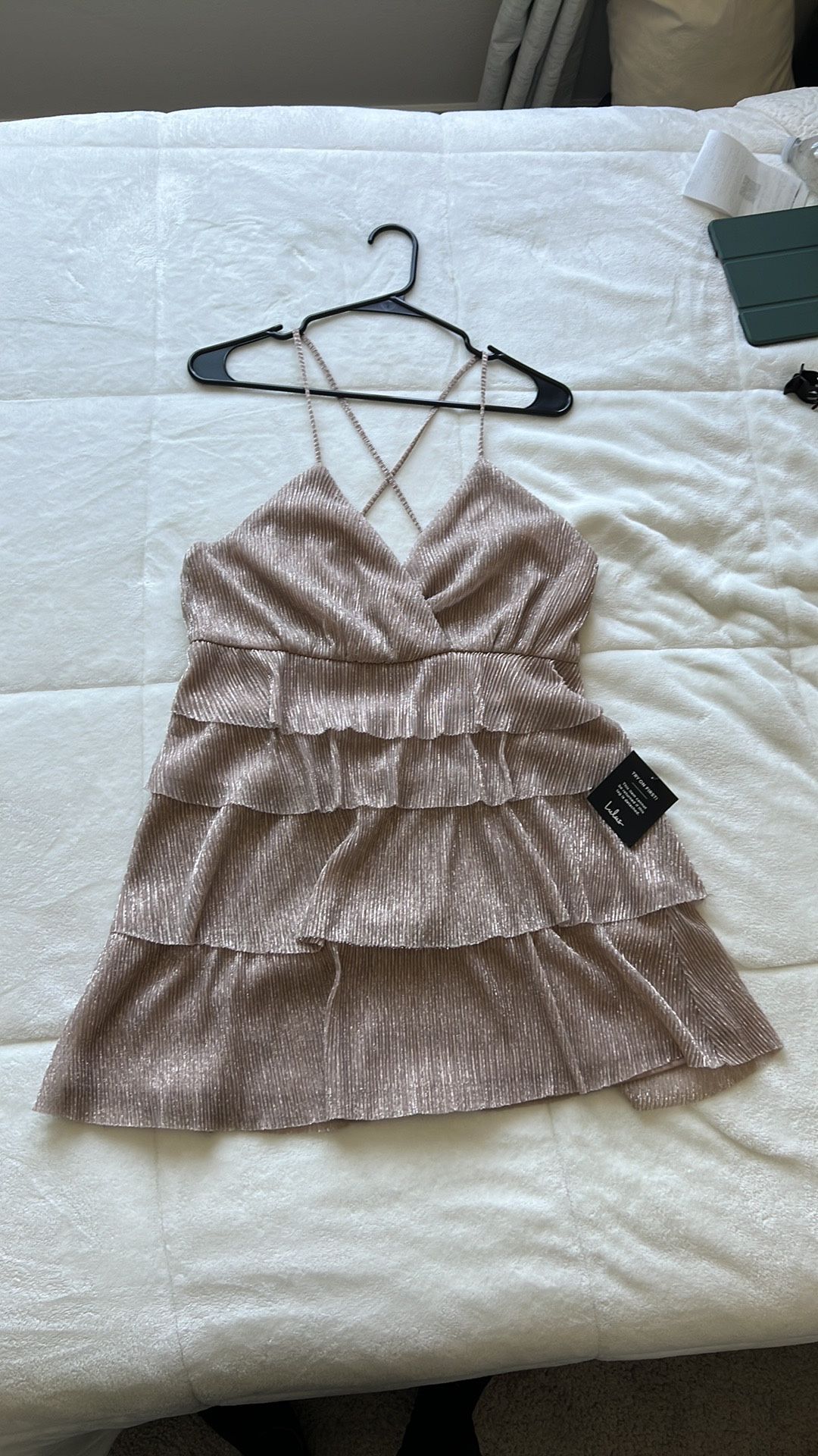 Lulu’s Rose Gold Tiered Mini Dress - New With Tags
