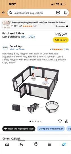 Doradotey Foldable 8-Panel Baby Playpen with Walk-in Door