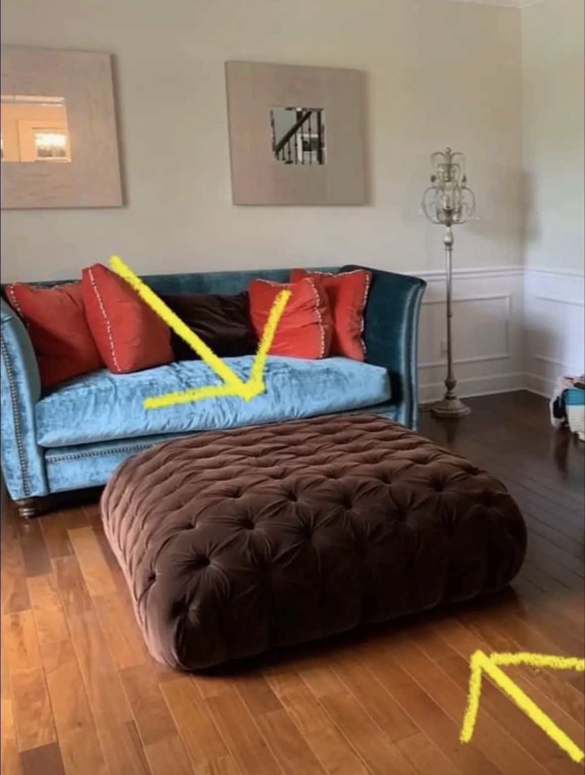 Gently used Brown tufted-velvet ottoman