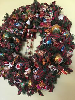 RADKO wreath..36” dia. Over 100 ornaments , one of a kind