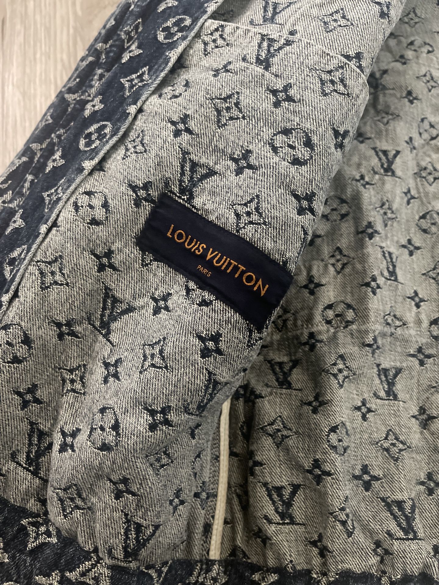 Louis Vuitton Mens 52 Monogram Patchwork Denim Hoodie Zip Jacket 3L02