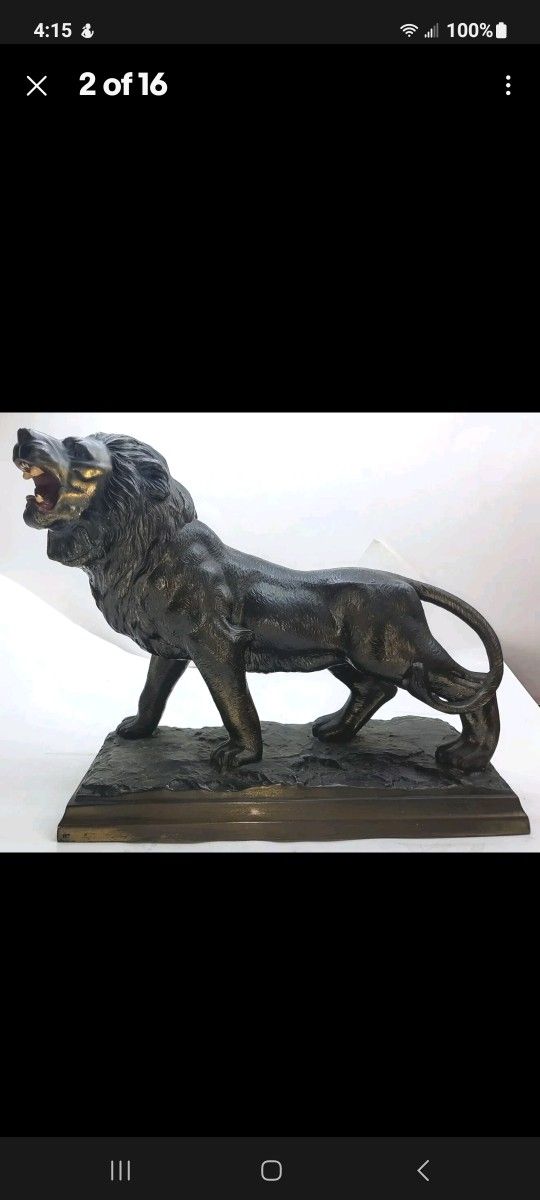 Bronze Art Decco Nouveau Beautiful Lion Statue Late 1800s Hand Painted