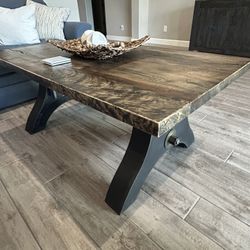 I Excellent Solid Steel And Wood Coffee Table
