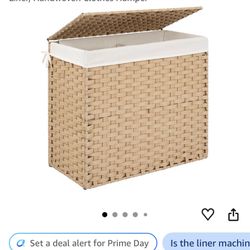 New StorageWorks 130L Wicker Laundry Hamper with Lid, 2 Section Wicker Laundry Basket, Large Laundry Basket , Laundry Hamper with Washable Linen