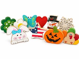 Set of 5” tall Wood Holiday Decor -set of 10