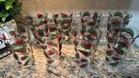 Market Square Watermelon Themed Plastic 16 oz Tumbler Set of 8 New