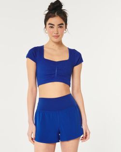 Women's  Gilly Hicks Ribbed Seamless Fabric Cinched Top- Blue XXS